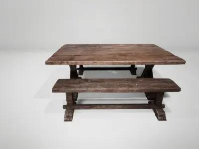 29- Square table picnic medieval quality UE4 Low-poly 3D model