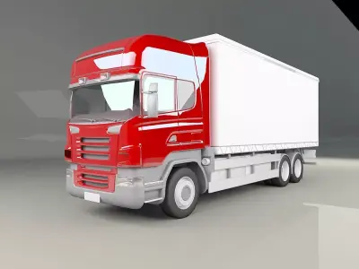 Truck with white trailer 3D model Low-poly 3D model