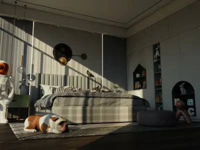 Bedroom interior astraunaut 3D model