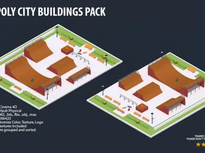 Low Poly City Buildings Pack Low-poly 3D model