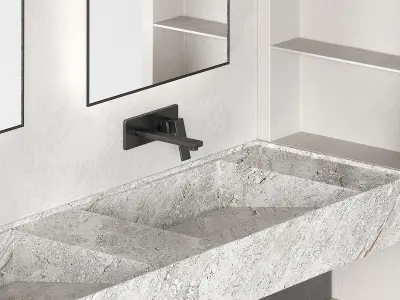 Bathroom kit Minimal furniture Rectangle mirror countertop sink 3D model