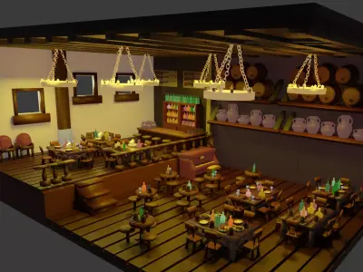 Medieval bar Low-poly 3D model