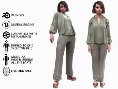 Casual Outfit 13 - Modular - Rigged Low-poly 3D model