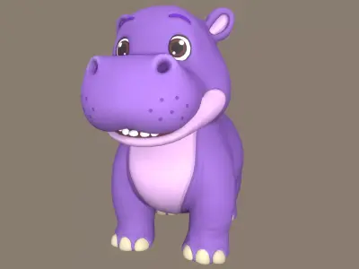 Rigged Cute Playful Violet Hippo Low-poly 3D model