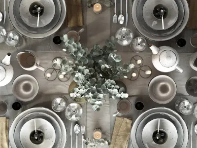 Tableware Set table setting with silverware and plates 3D model