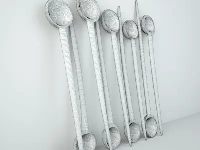Old Bleached Wood Indian Spoons 3D model