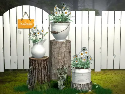 Garden Decor White Daisies 3D model