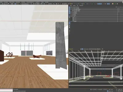 Modern Art Gallery Exhibition Interior Low Poly  Low-poly 3D model