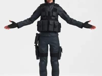 Elite Tactical Operative D Character Model Rigged and Animated Low-poly 3D model