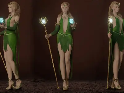 Beautiful elven wizard Low-poly 3D model