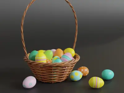 Easter Basket with Eggs 3D model