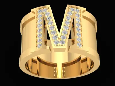 Luxury Initial Letter M Ring for Men and Women  2917 3D print model