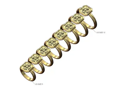 PP watch logo square emerald shaped ring US sizes 5to12 3D print model