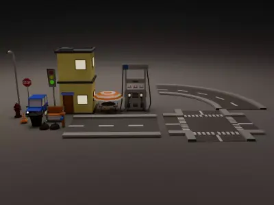 City Assets Pack Low-poly 3D model