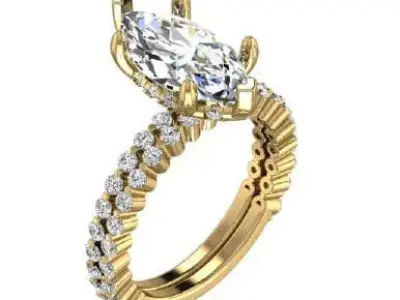 Six Prong Engagement Ring with Marquise diamond ring with band 3D print model