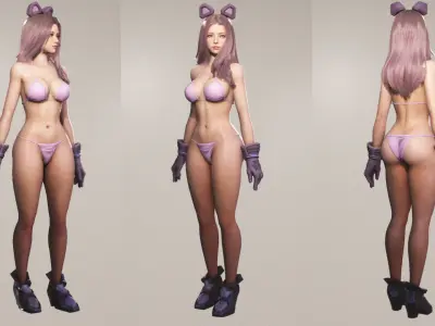 F2 Cyber Girl Celeste - Rigged Animated Modular Game Character Low-poly 3D model