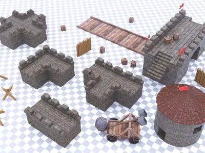 Modular Fortress Castle Constructor Kit - Game Ready Low-poly 3D model