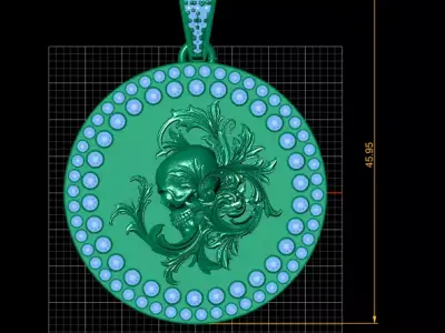 Skull and Floral Pendant 3D Printable Model 3D print model