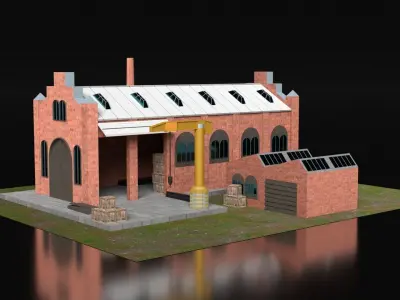 Train Station and Factory Game Assets Free low-poly 3D model