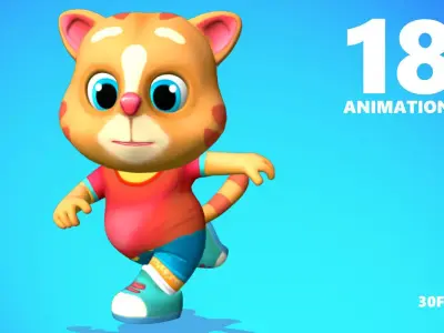 Cat Low poly Animated Rigged Low-poly 3D model