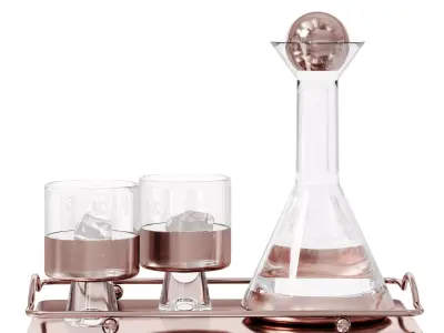 N18 Rose Gold Decanter  Glass Set on Tray Luxury Drinkware  3D model