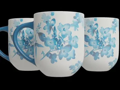 Azure Floral Mugs 3D model