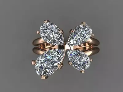 4   Pear   Diamond   Butterfly   Ring 3D print model