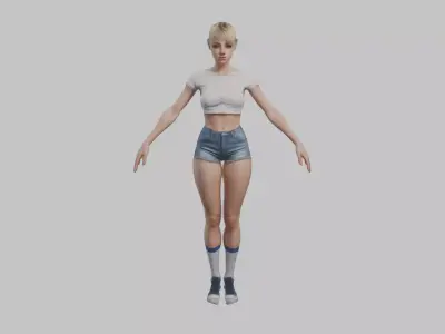 Female character young tall Woman with short Low-poly 3D model