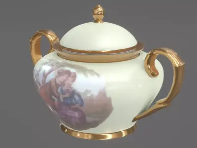 Sugar Bowl Porcelain Retro 3D Model 3D model