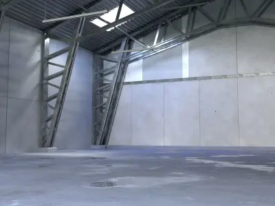 Hangar and Camaro Low-poly 3D model