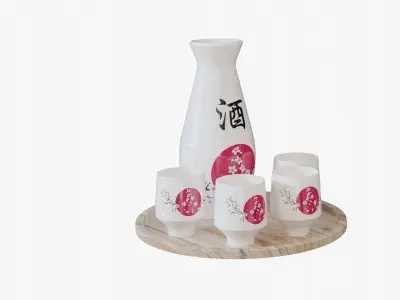 Cherry Sake Set Low-poly 3D model