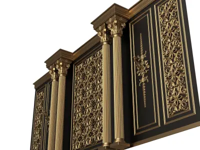 Boiserie Classic Wall with Mouldings 013 Black Low-poly 3D model