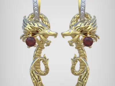 Dragon Earring and Pendant Set 3D printable model 0120 3D Model Pack