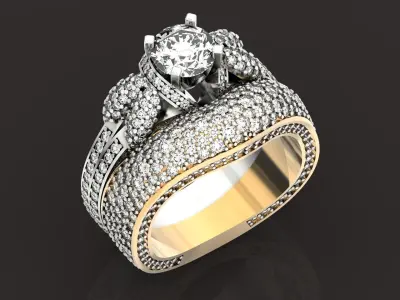 double Engagement Ring and  Wedding diamond 1306 3D print model