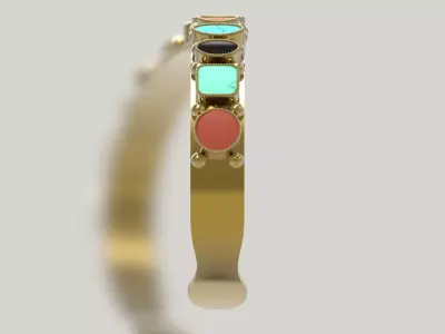 Open Cuff Bangle with Multi Colored Gemstone model bg0066 3D print model