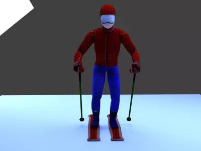 Skier spider man on skis Low-poly 3D model