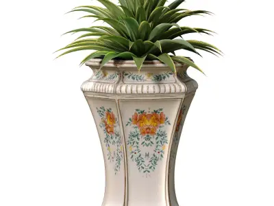 Decorative tropical plant in classic ceramic vase urn flowerpot 3D model