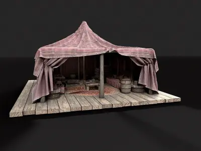Old Traditional Eastern Nomads Tent 3 Low Poly PBR  Low-poly 3D model