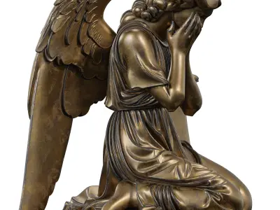 Kneeling Mourning Angel Sculpture Low-poly 3D model