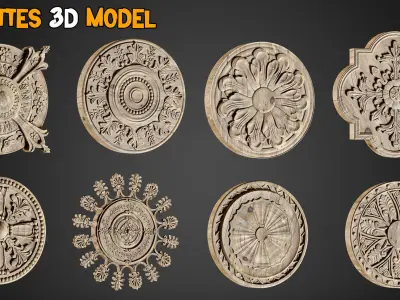 80 Flower Ornaments and 30 Rosettes 3D Model  Tutorials  Vol 8   Low-poly 3D model