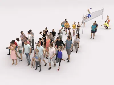   40x Crowd Scanned Casual 2 Summer Sport Elegant Sitting People Low-poly 3D model