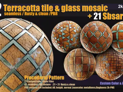 Terracotta tiles and glass mosaics Texture