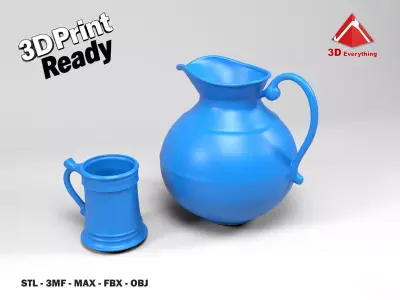 Medieval jug and glass 3D print model