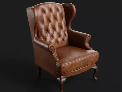 Classic Leather Wingback Armchair Low-poly 3D model
