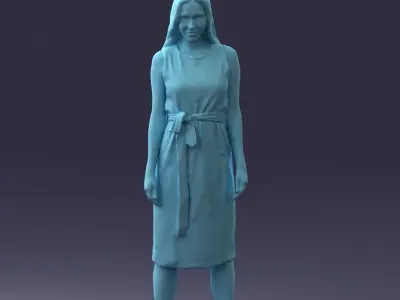 000161 Standing Woman in White Belted Dress 0714 3dp 3D print model