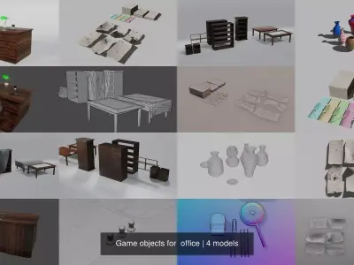 Game objects for  office 3D Model Collection