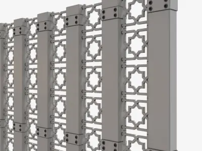 Decor wooden screen with metal bars 3D model
