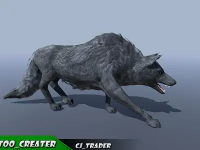 Low-Poly Black Wolf Rigged-Animated 3D Model Low-poly 3D model