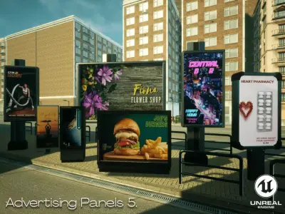Advertising Panels 5 Unreal Engine Low-poly 3D model