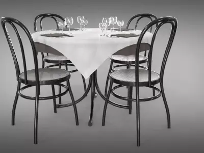 Restaurant table plus cutlery and chairs 3D model
